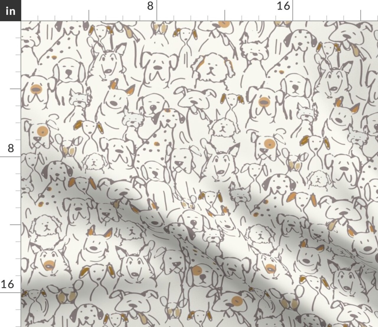 Whimsical Dog Animal Lover Rescue Line Art Neutral Dogs Puppy Pet Custom Printed Fabric by Spoonflower Various Fabrics by the Yard or Fat Quarter
